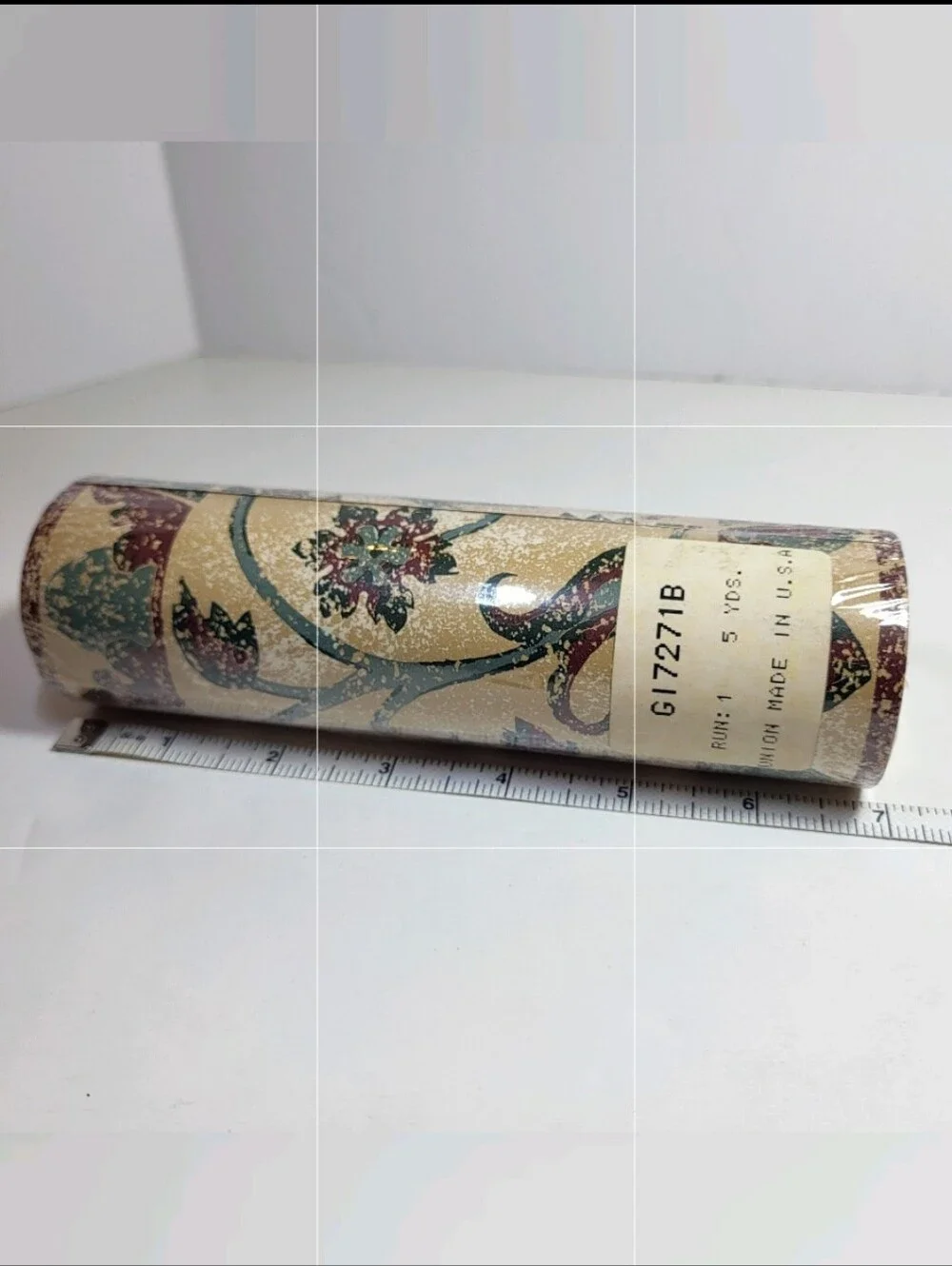 Wallpaper BORDER 4 Rolls Tan Teal Maroon Scroll Vine Floral Leaves 5 Yds Vtg